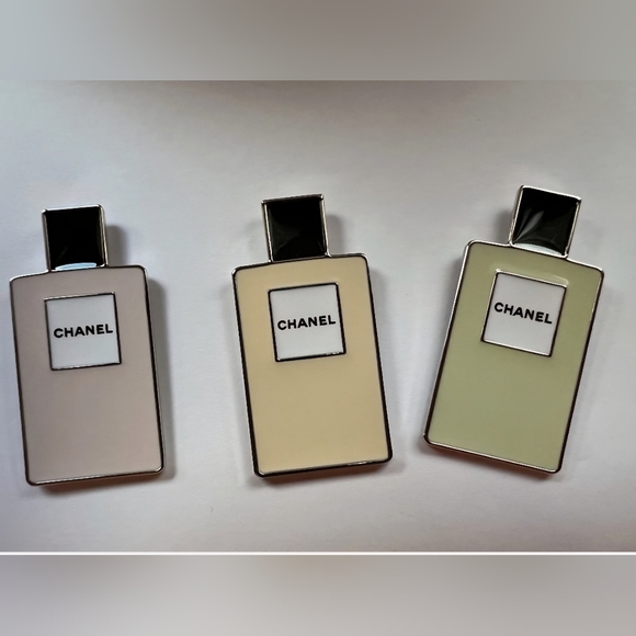 CHANEL Jewelry - CHANEL Beaute Ltd Ed Set Of 3 Enamel Perfume Bottle Tack Pins NIB Authentic